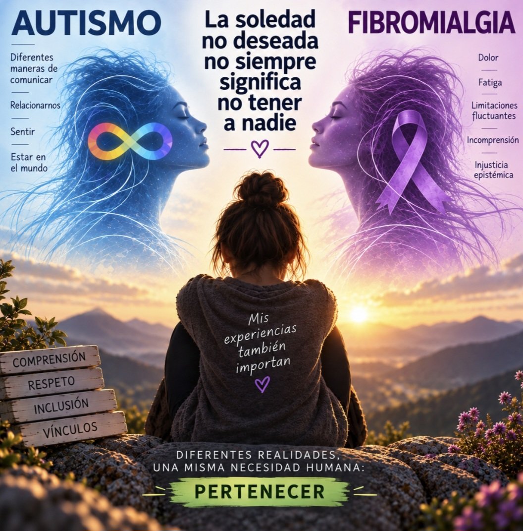 mayteserrat's tweet photo. La soledad no deseada no siempre significa no tener a nadie.

A veces es estar rodeadas de personas y no sentirnos comprendidas.

En el autismo y la fibromialgia, la incomprensión, la invalidación y el estigma también pueden aislarnos.

Seguim!! 💜🫂♾️

#Autismo #Fibromialgia https://t.co/GbwREhHB6Q