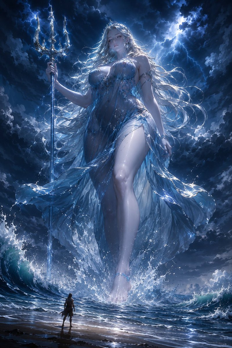 eleutherio76222's tweet photo. 【海の女神ネレイア】
"Nereia, Goddess of the Sea"
※ローアングル全身像と、もともと逆らえない怖さを持たせようと思っていたのになんだか溌剌さが描かれてしまったバストアップです。あとは現状の巨大バトルの理想形w
#Fantasy #エレウセリオン #ネレイア #Neleia #Goddess https://t.co/mZ4DSrKme1