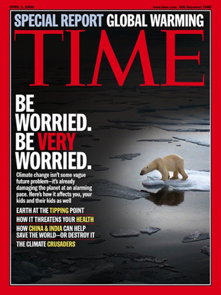 DrEliDavid's tweet photo. The cover of Time magazine in 2006 and 2026. From "climate change will destroy humanity" to "AI will destroy humanity". https://t.co/d59DCbTQFi