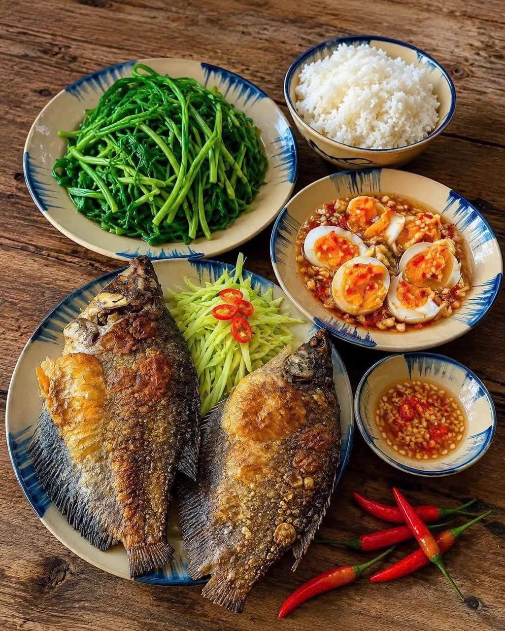 tot phai on X: "A simple Vietnamese meal: fried fish served with a ...