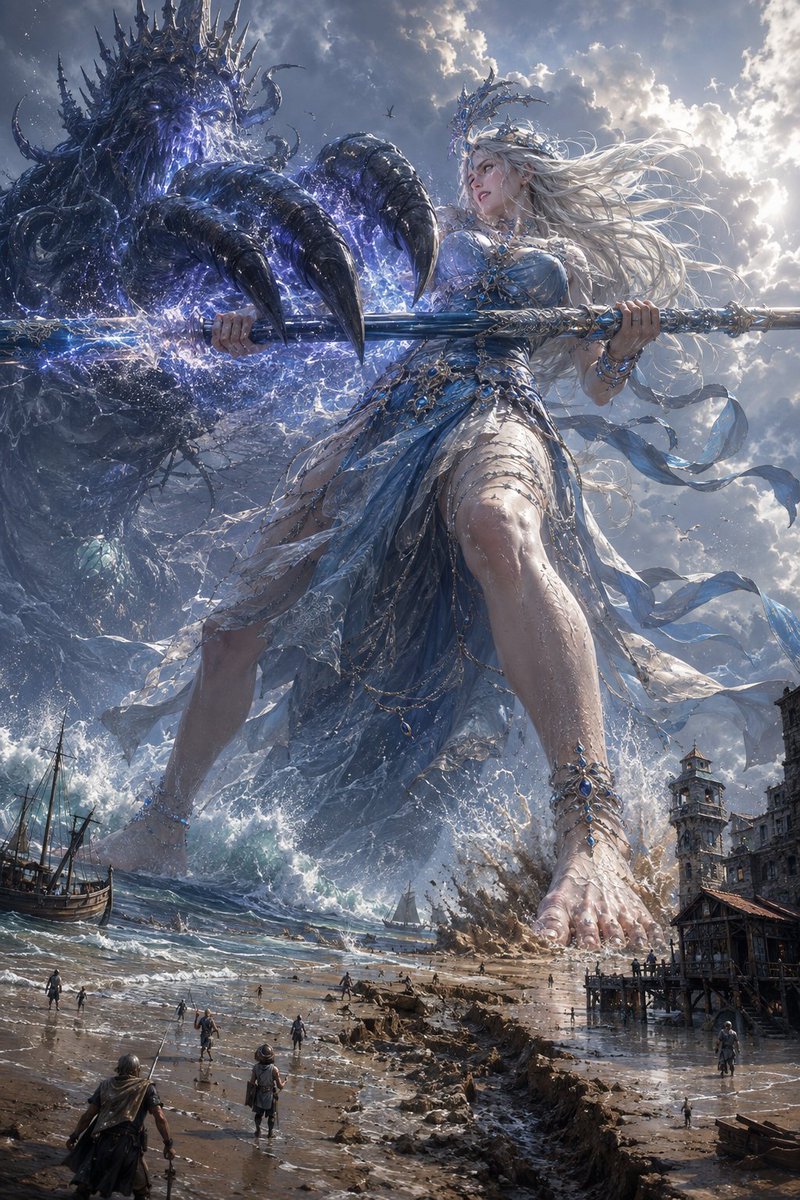 eleutherio76222's tweet photo. 【海の女神ネレイア】
"Nereia, Goddess of the Sea"
※ローアングル全身像と、もともと逆らえない怖さを持たせようと思っていたのになんだか溌剌さが描かれてしまったバストアップです。あとは現状の巨大バトルの理想形w
#Fantasy #エレウセリオン #ネレイア #Neleia #Goddess https://t.co/mZ4DSrKme1