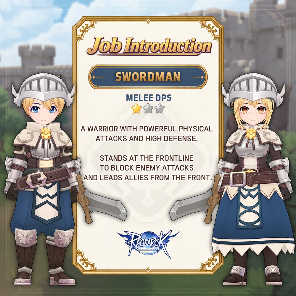 RagUniOfficial's tweet photo. 🏹JOB INTRODUCTION

#Swordsman
A warrior with powerful physical attacks and high defense. 
Stands at the frontline to block enemy attacks and leads allies from the front.

🔹Official Discord: https://t.co/ph6CwWpNk7

#Ragnarok #RagnarokUniverse #ROU #JOB https://t.co/k0WS16ymSF