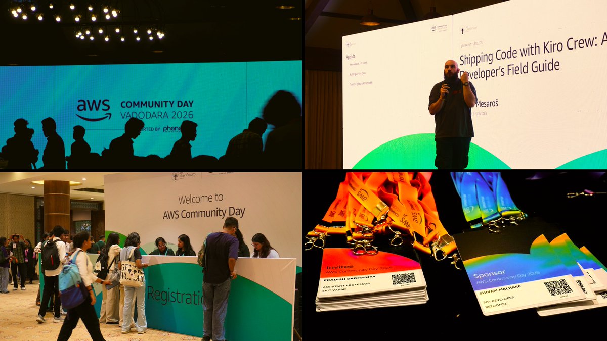 shivangpmr's tweet photo. Some projects take months to build. You experience them in a day.

For AWS Community Day Vadodara ’26, we worked across the experience, from creative direction and event branding to web, social, print, and on-ground communication.

A visual language built to move seamlessly across the website, social, speaker sessions, signage, stage screens, print, and everything in between.

Full showcase soon.

w/ @ApexiaLabs