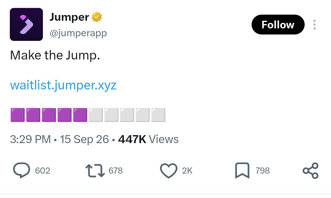 sabreenah_25's tweet photo. Something is cooking on Jumper [ @jumperapp }

https://t.co/lKHnIwUTic 
   > Use ref to join waitlist
   > Connect X and stand by. https://t.co/qPaHD1Hso5