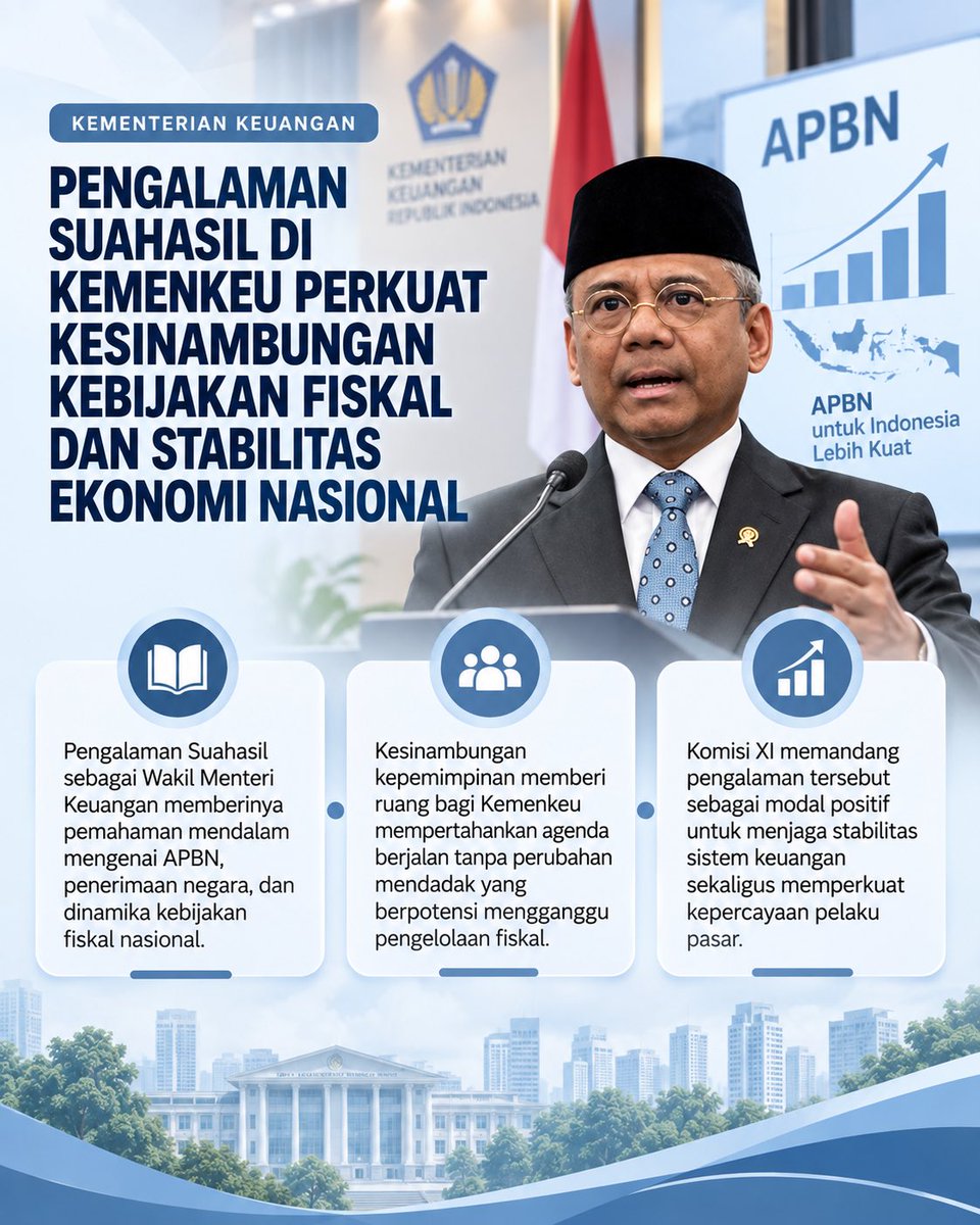 MarcellynKorwa's tweet photo. Pengalaman Suahasil di Kemenkeu dinilai jadi modal kuat untuk jaga kesinambungan kebijakan fiskal dan stabilitas ekonomi nasional.
Menurutmu, seberapa penting kesinambungan kebijakan fiskal untuk ekonomi kita?
Tulis di kolom komentar 👇
#JagaIndonesia #APBNAman https://t.co/QAMb9QXWup
