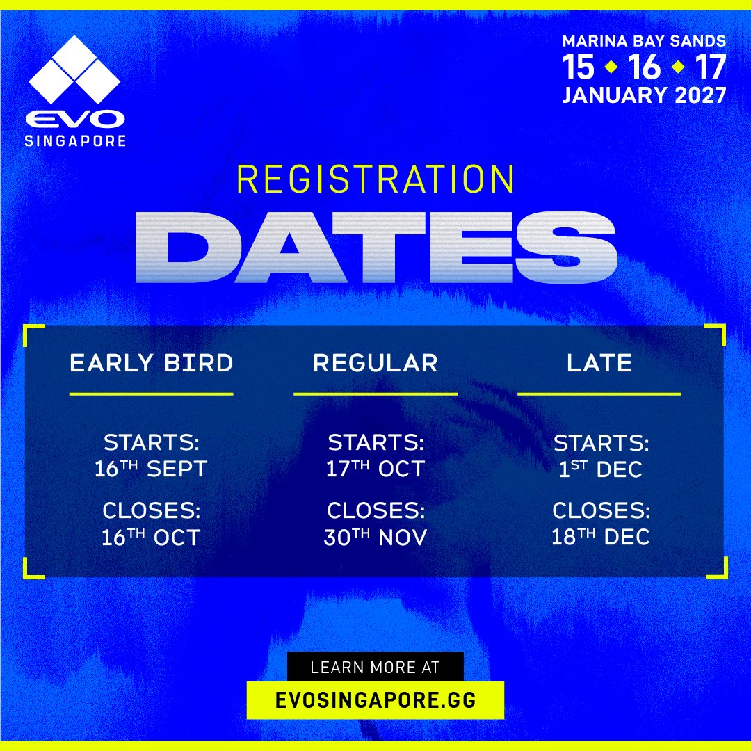 evosingapore's tweet photo. Grab your passes now and join our global FGC family at Evo Singapore!

Learn more 🔗https://t.co/1hbj8tQ4mh

#EvoSingapore #EvoFGC #FGC https://t.co/NePGeZwM7P