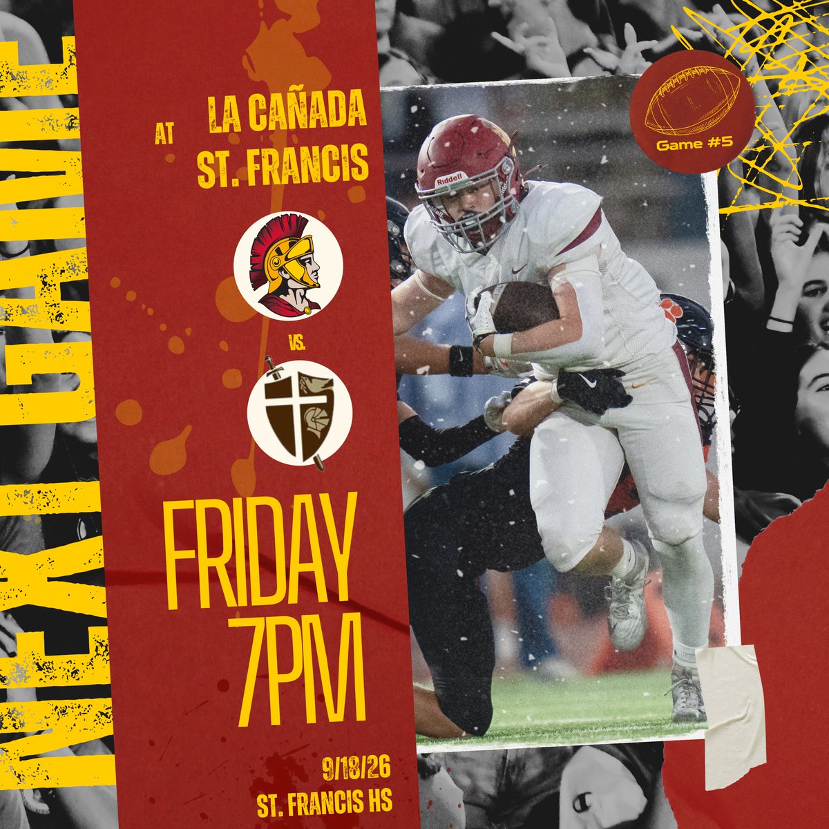 LCanadaFootball's tweet photo. La Cañada vs. St. Francis. Friday. #RYFP #ICCCU https://t.co/UOerEXDk1G