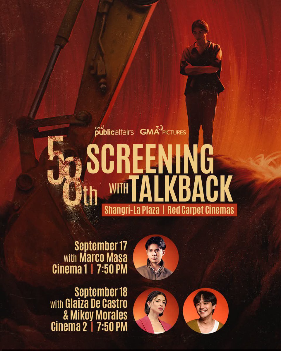 cristinasy91's tweet photo. [EVENT]
Catch ‘58th’ at Shangri-La Plaza Red Carpet Cinemas, with special talkbacks featuring Glaiza de Castro, Mikoy Morales, and Marco Masa!

🗓️ SEPTEMBER 17 (MARCO MASA)
🎬 Cinema 1
7:50 PM

🎟️ BUY YOUR TICKETS HERE:
https://t.co/ZczkKgo1iZ

Marco Masa
#MarcoMasa https://t.co/Bjs5xJFSkz