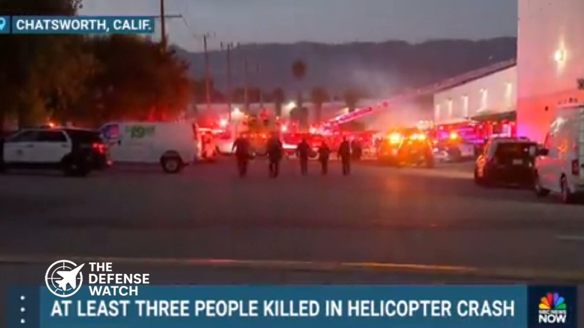 TheDefensewatch's tweet photo. BREAKING: 3 people were killed after a helicopter crashed in Los Angeles' Chatsworth area.

The crash occurred near an earlier vehicle collision, but officials have not linked the two incidents.

Full report: https://t.co/6C6lBgVaWW

#LosAngeles #HelicopterCrash #Aviation https://t.co/v7Grv3KH2S