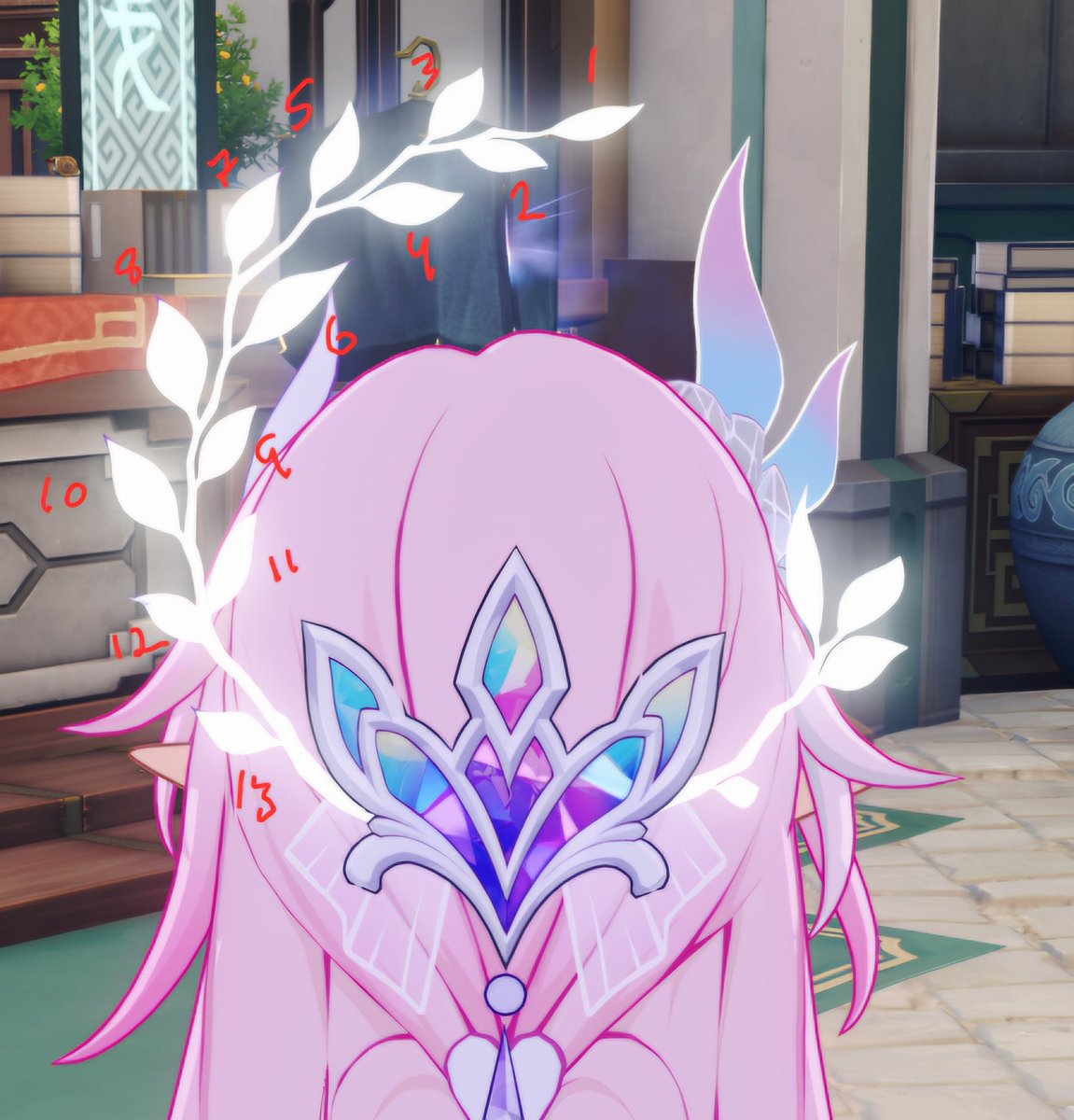 EmpyreanAxis's tweet photo. Cyrene has this too: 13 stars to represent each Chrysos Heir and, like Flame Reaver, another set of just 12. Perhaps a memory of their connection after he took her ceremonial blade? Her silver wreath is already in the shape of her crescent moon blade she used to wield. 
#Cyrene https://t.co/RjyCsxPOVG