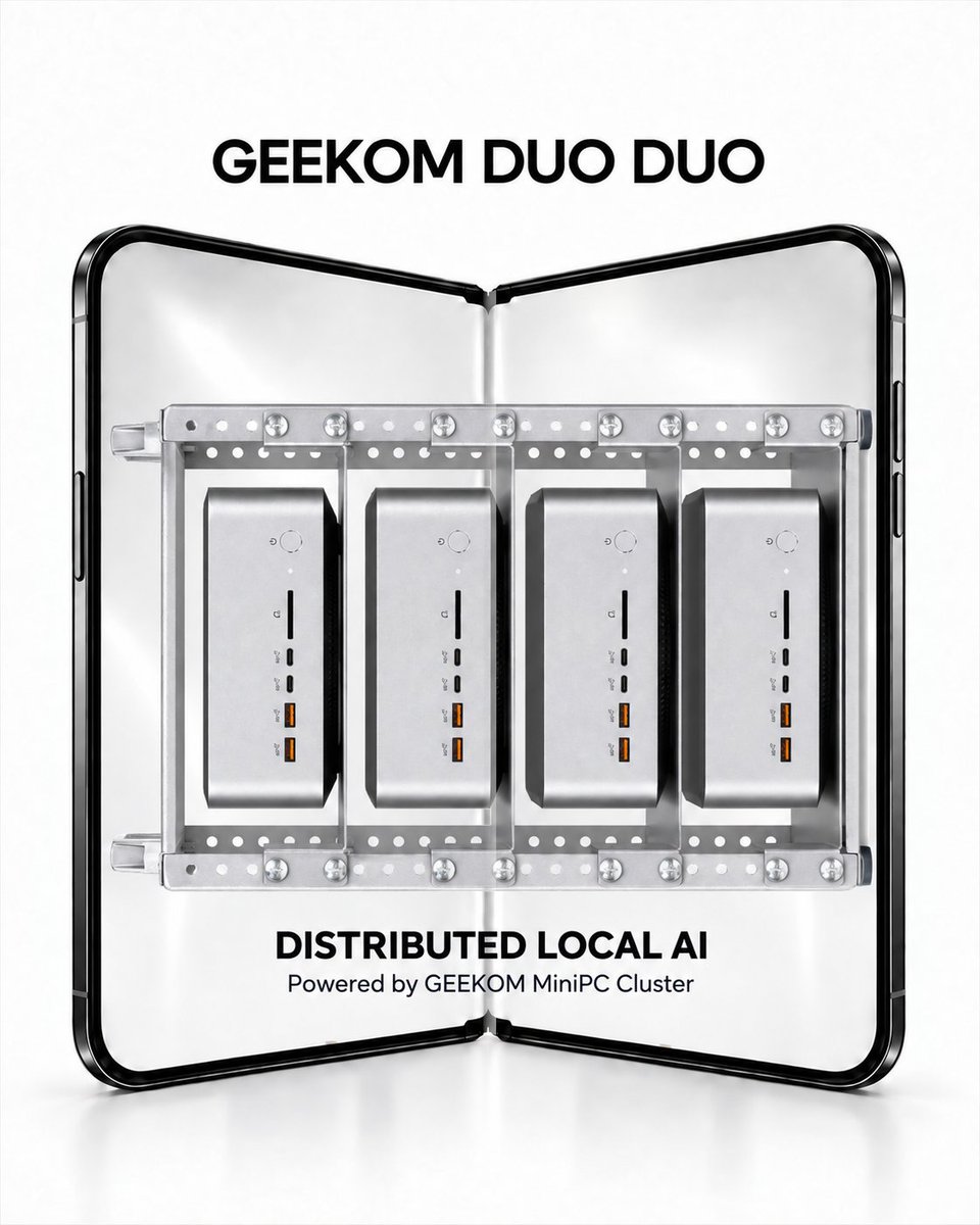 geekompc's tweet photo. HELLO! It’s GEEKOM DUO DUO! 👋
Why not Double "DUO"? 😏
One seriously smart local AI solution.
More performance. More privacy. Less waiting on the cloud. 🧠

#duo #LocalAI #MiniPC #pcsetup #GEEKOM #technew https://t.co/2kAzsW2RRx