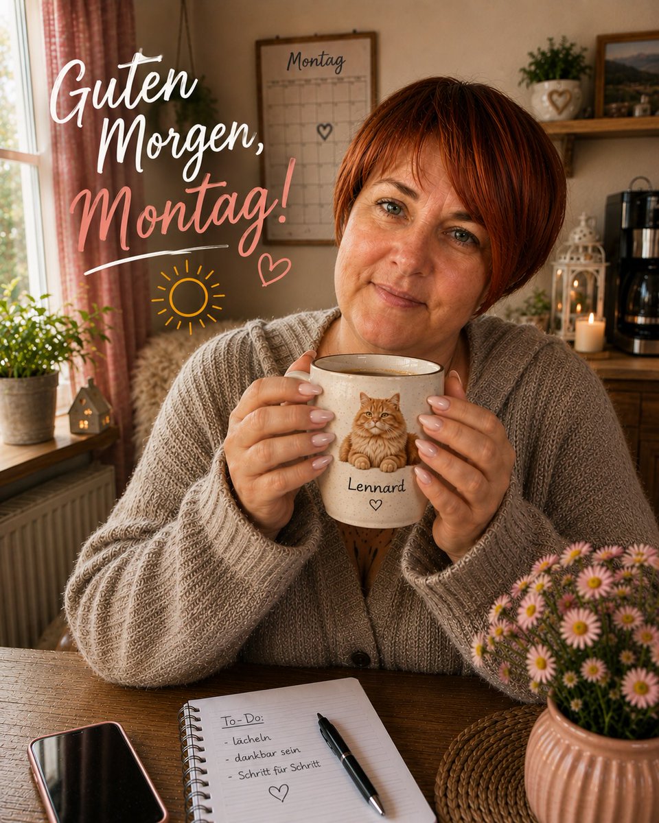 JulioGerwizp's tweet photo. Photo by Carmen. Kraus. Seele. Macht. Dinge🌿 on August 30, 2026. May be an image of one or more people, coffee cup, mug, bread, magazine and text that says "Montag Guten Morgen, Montag! Lennard ٧ To-Do: lacheln lacholn dankbar sein Schritt https://t.co/fd45oaRkbE
