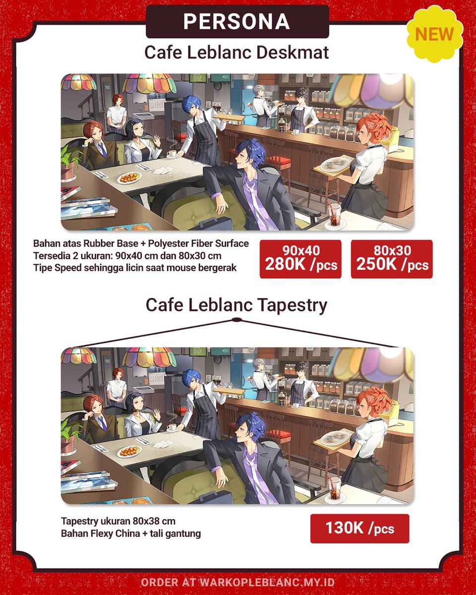 Cecilia_RinChan's tweet photo. [1/3] OPEN P0 WARKOP LEBLANC
Ada Persona, AK Endfield, ZZZ, HSR. Ada dakimakura, deskmat, t-shirt, tarot cards, keychain dll!

🗓️ P0 Period: 15-20 Sept 2026
🛒 Mail 0rder &amp; OTS CF23 (booth no TBA, both days)
🔗 https://t.co/YcATNyMDJk

#comifuro23 #cf23 #cf23catalogue https://t.co/coZXNKkC8A