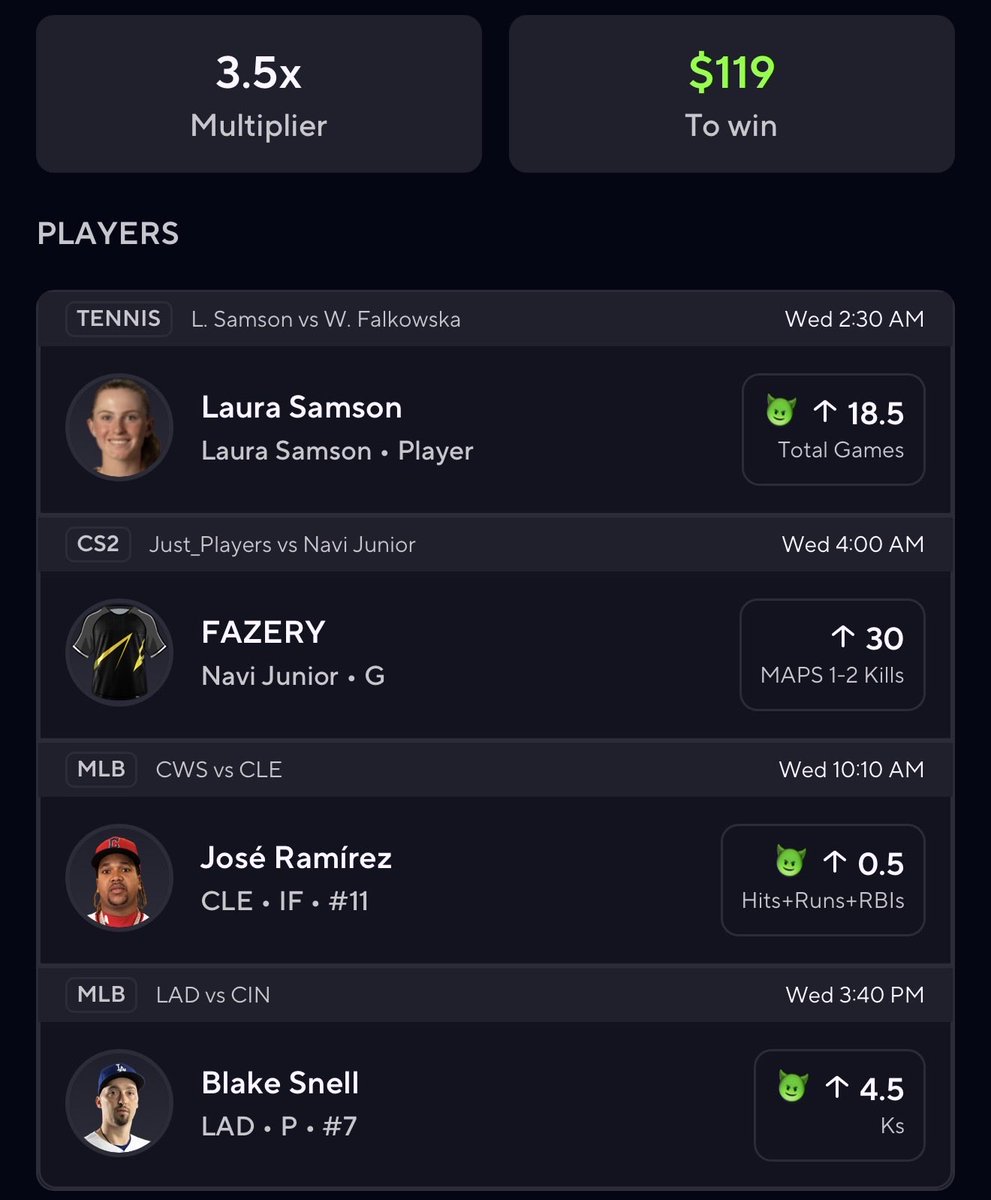 Cash_Out_DFS's tweet photo. 🎾 T E N N I S  x. CS2👾  x  M L B ⚾️

$34 —> $119

Tap Link Below for  E X C L U S I V E plays ⤵️

https://t.co/uwcZ1tsEF7 https://t.co/m9c0rPB1Ih