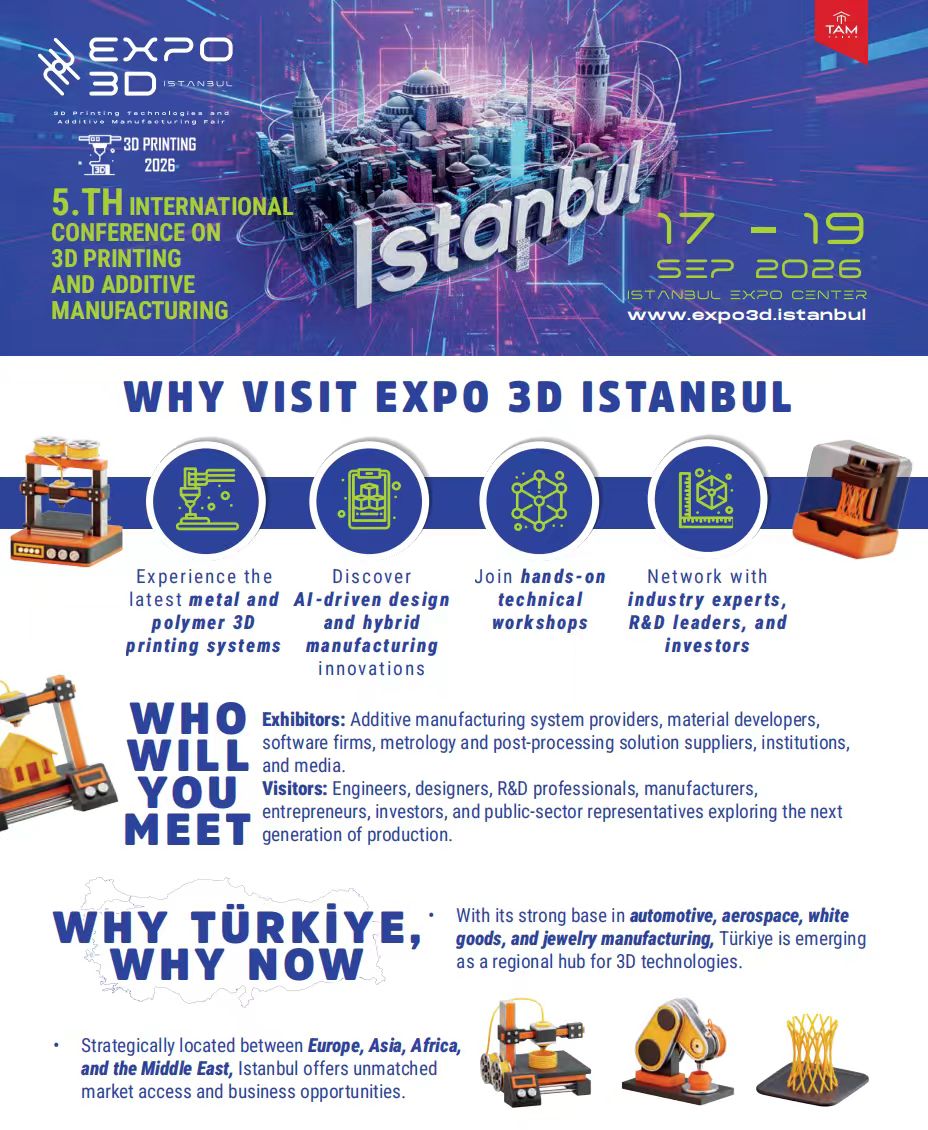 esun3dfilament's tweet photo. 🇹🇷 Istanbul, see you at EXPO 3D ISTANBUL 2026!

We are excited to announce Nivida x eSUN joint participation at one of the region’s leading 3D printing and additive manufacturing events!

Stop by our booth to explore high-performance 3D printing filaments, sustainable material solutions, and cutting-edge innovations shaping tomorrow’s manufacturing.

📍 Venue: Istanbul Expo Center (İstanbul Fuar Merkezi)
📅 Date: September 17–19, 2026
📍 Stand: A250

Let’s meet and materialize your next big ideas together! ✨

#esun #3DPrinting #AdditiveManufacturing #Istanbul #3dtechnology