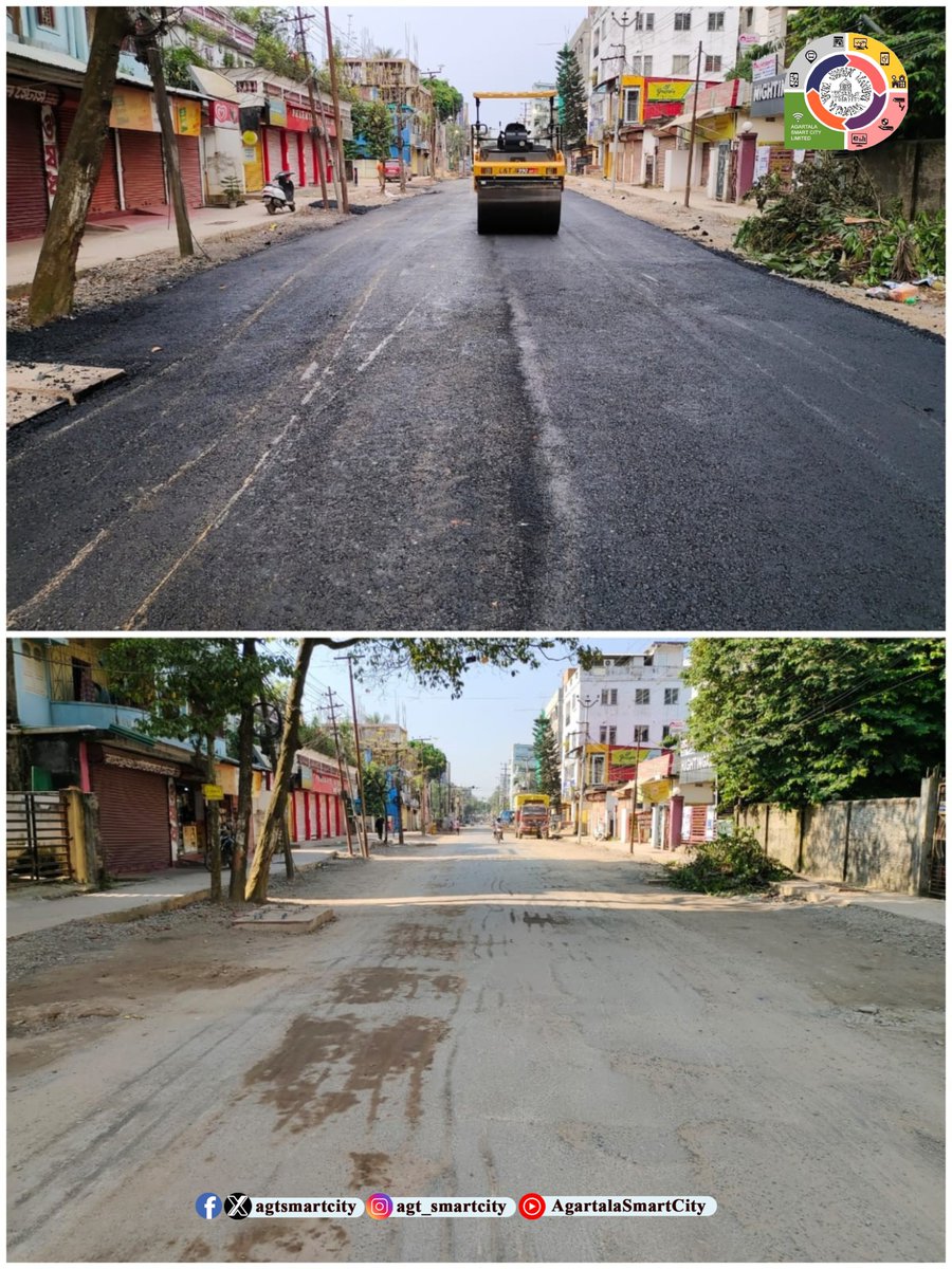 agtsmartcity's tweet photo. Before &amp; After | GB Road 🚧

A visible transformation on GB Road via Ganaraj Chowmuhuni to Lal Bahadur Chowmuhuni, with DBM laying progressing under the Smart Roads Project of Agartala Smart City Limited.

#AgartalaSmartCity #SmartRoads #GBRoad #RoadDevelopment #DBMLaying https://t.co/1O5PU4046N