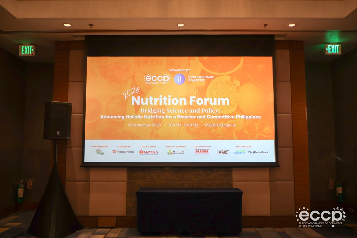 eccponline's tweet photo. 𝗛𝗔𝗣𝗣𝗘𝗡𝗜𝗡𝗚 𝗡𝗢𝗪: The ECCP convenes experts, government partners, industry leaders, and development organisations for its 2026 Nutrition Forum. 🥗📚

The event opened with welcome remarks from ECCP’s Food & Beverage Chairperson Helen Grace Baisa, setting the stage for discussions on the role of science, policy, and collaboration in advancing nutrition outcomes in the Philippines.

The first session is now underway, featuring Acad. Imelda Angeles-Agdeppa, National Academician, NAST and PRC Board Member for Nutrition and Dietetics, who is discussing the link between nutrition and cognitive performance.

As the forum continues, participants will explore how evidence-based nutrition shapes food policy, standards, and innovation, as well as building partnerships across government, industry, and communities. The programme will also feature a closing keynote from Hon. Franklin Anthony M. Tabaquin IV, OIC Director General, Food and Drug Administration (FDA), on the role of science, standards, and stakeholders in advancing collaborative nutrition systems.

📸 Stay tuned for more updates! Official photos will be uploaded after the event at https://t.co/cR5kPs1BbY.

#2026NutritionForum
#ChamberOfChoice