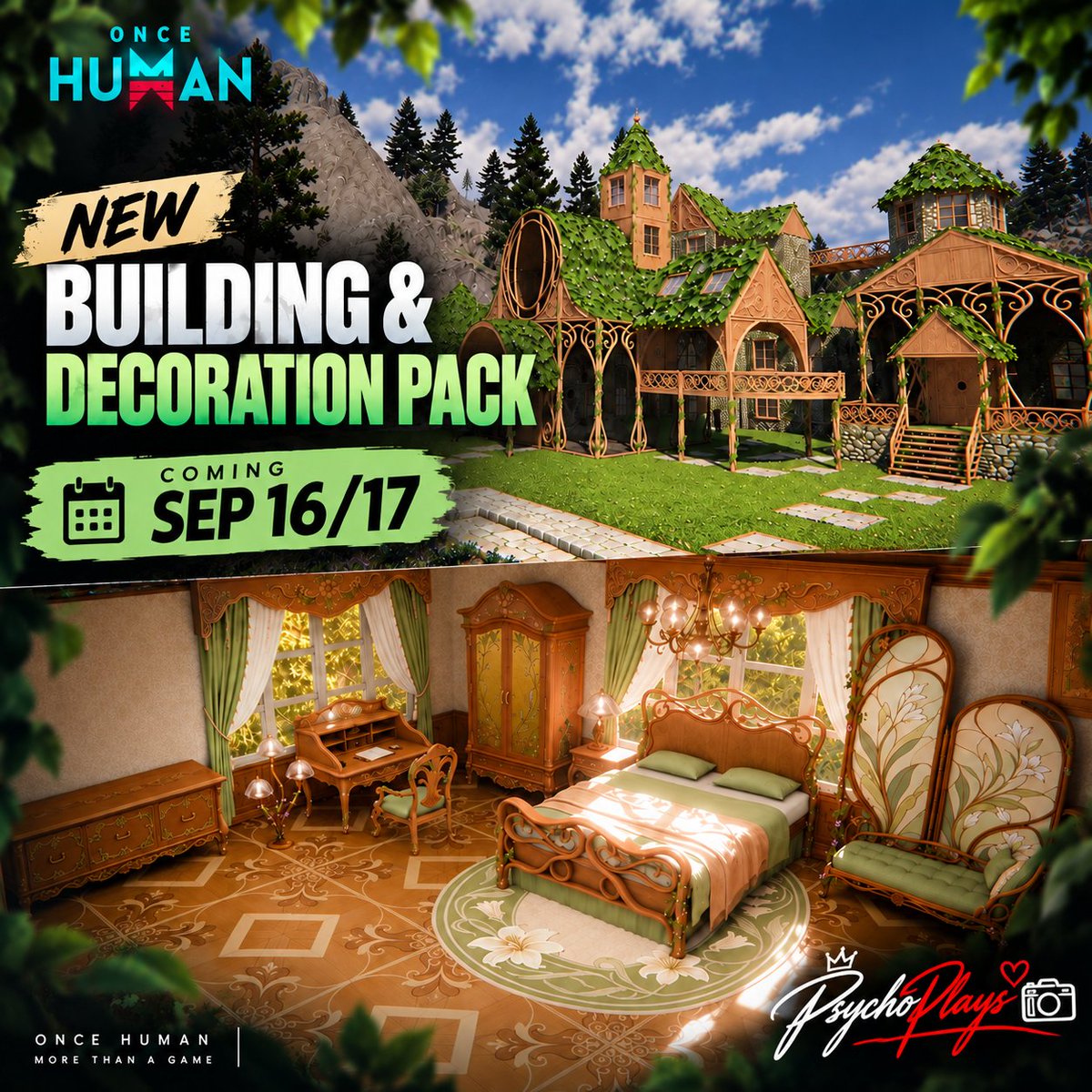 Eiga_psYch022's tweet photo. 🏡 NEW BUILDING & DECORATION PACK IS COMING! ✨

A new Building & Decoration Pack is arriving on September 16/17 — time to start planning the next dream build in Once Human. 🌿🏠

New pieces = new possibilities.
What are you building first? 👇

@OnceHuman_ @OnceHuman_JP
#OnceHuman #OnceHumanCC #gaming #openworld #VPLab #VPHiddenGems #VPCONTEXT #VPGamers #VirtualPhotography #OnceHumanMobile #ワンスヒューマン