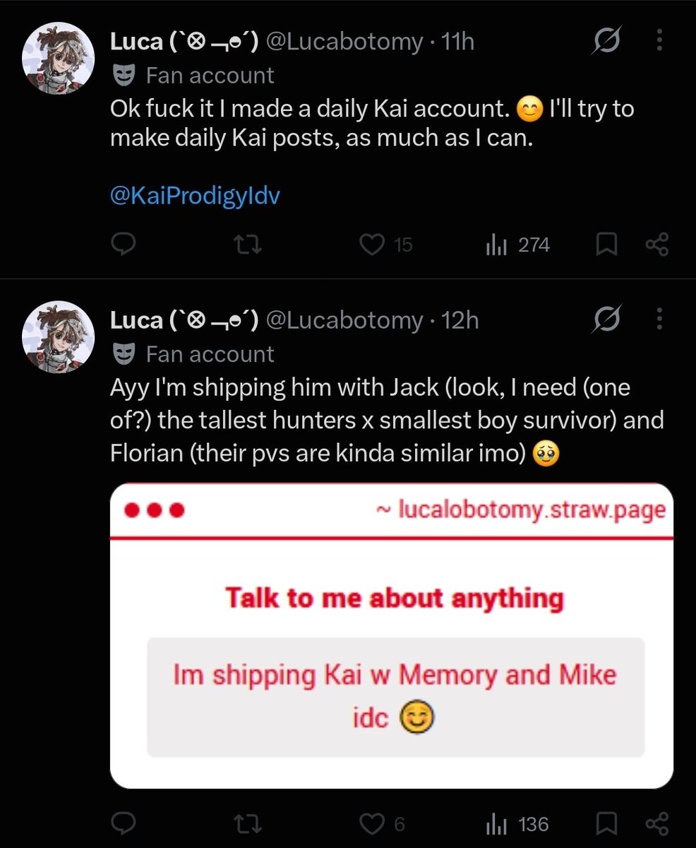 AroaceRichard's tweet photo. The admin of daily kai is a PEDOPHILE just so yall are aware.
They publicly fantasize about luca being r*ped by his father and mentor. https://t.co/c4AlI1i0Zd