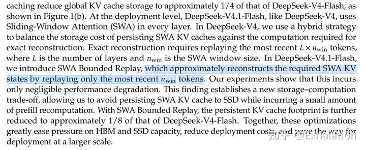 ZhihuFrontier's tweet photo. DeepSeek V4.1 Flash Is an Architecture Reset, Not Just a Cheaper Model
Despite having more total and active parameters than its predecessor, V4.1 Flash cuts working KV cache to one quarter and persistent cache storage to one eighth.
Zhihu contributor Exhalation explains how it does this by deleting old modules, sharing KV states, and recomputing local context.

1️⃣ DeepSeek removed its own previous ideas
🔹 MTP: external draft models such as DSpark weakened its speculative-decoding value, while the auxiliary loss no longer justified its memory cost.
🔹 Heavily Compressed Attention: its global-summary role was ambiguous and difficult to combine with FP4 storage.
🔹 Dense warmup: V4.1 trains sparse attention from scratch rather than starting with one trillion dense-attention tokens.

2️⃣ Store less, reuse more
Non-SWA KV cache moves from FP8 to FP4, while the more sensitive SWA portion remains FP8.
DeepSeek no longer persists SWA cache. When a conversation forks from an earlier point, the system rebuilds only a small local window. Post-training simulated this process to limit numerical drift.
A modified YOCO design provides the other major saving. Upper layers reuse the same lower-layer source representation, adding only a layer-specific projection.
The result is roughly half the KV storage and close to 50% less historical prefill computation in the idealized case.

3️⃣ Sparse attention reuses its search
Sparse attention lowers attention cost from O(n²) to O(kn), but finding the top-k tokens can still retain an O(n²) component.
V4.1 Flash either reuses an earlier layer’s top-k result or selects a smaller candidate-block pool before re-indexing.
This prevents token selection from becoming the bottleneck at long context lengths.

4️⃣ Engram and mHC were streamlined
Engram replaces an expensive second-order optimizer state with a Sinkhorn-style update, removes causal convolution, and extends matching from 3-grams to 4-grams.
mHC reorders residual mixing across layers, reducing estimated I/O from (4n+4)d to (3n+2)d.

✅ The larger pattern
DeepSeek is not merely compressing an existing model. It is willing to discard its own previous components when a cheaper system-level design emerges.
V4.1 Flash is less a smaller V4 than a new answer to one question: how much intelligence can be delivered per byte of memory and unit of inference cost?

🔗 Full analysis:
https://t.co/UToM7xMAgH

#DeepSeek #DeepSeekV41 #LLMArchitecture #AIInfra #KVCache #SparseAttention