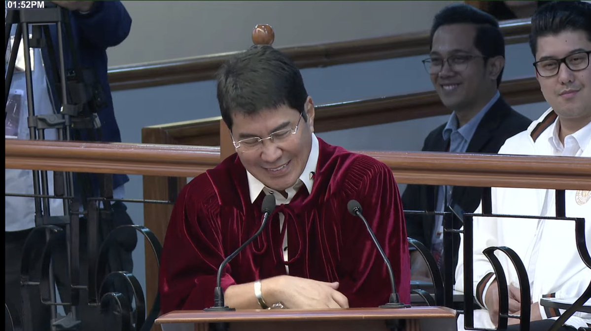 PhilippineStar's tweet photo. 'THE [SUPREME COURT] IS NOT ALWAYS RIGHT, BUT IT’S NEVER WRONG’

Retired Chief Justice Artemio Panganiban made the crowd laugh with his answer to Senator-judge Erwin Tulfo’s question of whether the Constitution is perfect.

“Is our Constitution perfect?” Tulfo asked on Wednesday.

“You know, in this world, nothing is perfect. Only God is perfect. We are all trying to be perfect and yet perfection goes up, up, up. We can never be perfect,” Panganiban replied.

“Now, in the judiciary, the Supreme Court is the last resort. It is not perfect, but it is always right. Sometimes also, it is not always right, but it’s never wrong,” he added.

LIVE: https://t.co/swoVpXNMzM