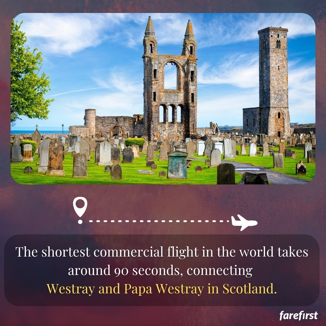 ClydeBurtegd's tweet photo. Photo by FareFirst on August 06, 2026. May be an image of gravestone, Stone Henge and text that says "ரமு்ய The shortest commercial flight in around 90 seconds, connecting and Papa Westray in Scotland. the world takes Westra farefirst". https://t.co/2Smj1vAkcj