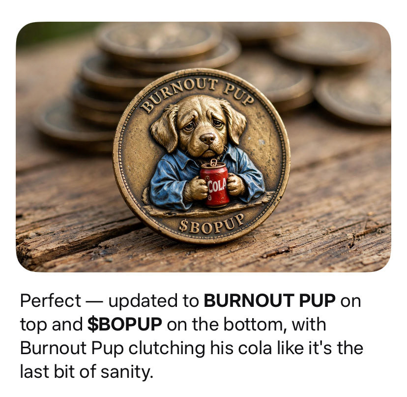 BURNOUTPUPbc's tweet photo. $BOPUP is here to celebrate taking an unconditional break. No roadmaps, no corporate fluff, just pure chill energy and fizz https://t.co/hgeTZbQe28