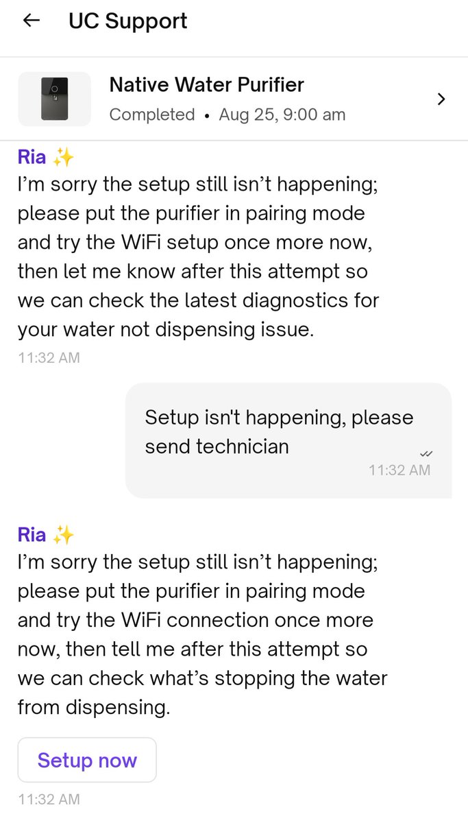 akstiw_'s tweet photo. @urbancompany_UC @UC_Assist  the Native RO device is under warranty till next year and I have been trying to do set-up of the device but still not happening. Why can't you simply put this logic in your chat bot and book a technician to resolve the issue https://t.co/BUDfFZi9VB