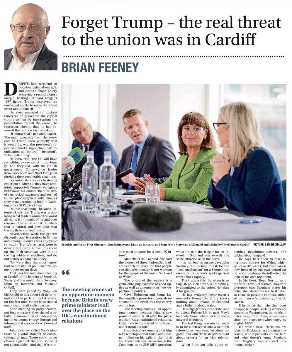 murchadhfinn's tweet photo. “The truth is this: Burnham is an English politician who is unthinkingly committed to the union… He knows nothing about Ireland or Scotland and a little bit about Wales”
~Brian Feeney

The Irish News

☕️🥐 https://t.co/DFIwpV2aEh