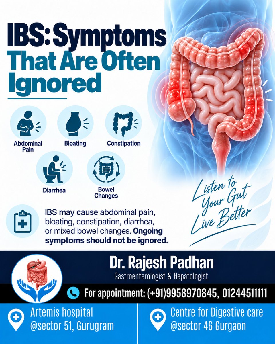 DrRajeshGI's tweet photo. IBS: Symptoms That Are Often Ignored

Dr. Rajesh Padhan
DM (AIIMS, New Delhi)
 (+91)9958970845

#DrRajeshPadhan #IBS #IrritableBowelSyndrome #GutHealth #DigestiveHealth #Gastroenterology #AbdominalPain #Bloating #Constipation #Diarrhea #BowelChanges #GutHealthMatters https://t.co/u3xBvwvaHA