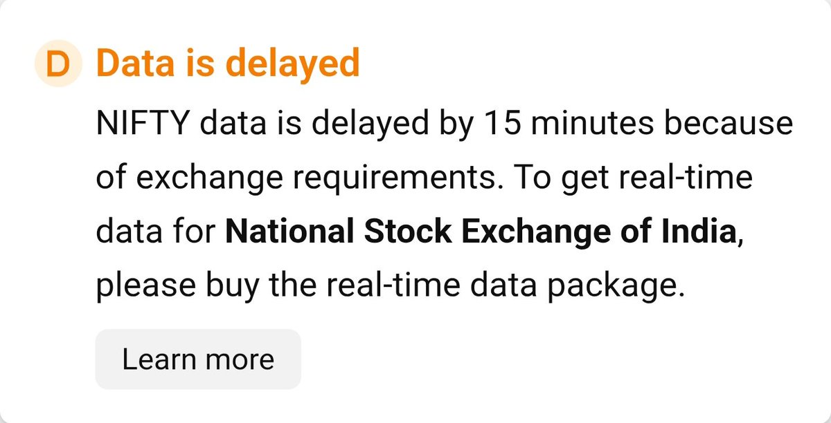 nakulvibhor's tweet photo. Trading view ended Real time free data

Now either take paid or get 15 min delayed data

Waise hi market ni chal rha, tum aur Maar lo

😐 https://t.co/lpWEGnXkTt