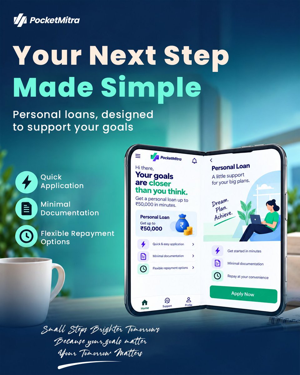 pocketmitra's tweet photo. Big goals. Simple steps. 💚

Whether it’s a plan you’ve been waiting to start or a goal you’re ready to pursue, PocketMitra is here to make your next step simpler.

Your goals matter. Your tomorrow matters.

#PocketMitra #PersonalLoan #FinancialGoals #MoneyMatters https://t.co/hHSHhjTIxt