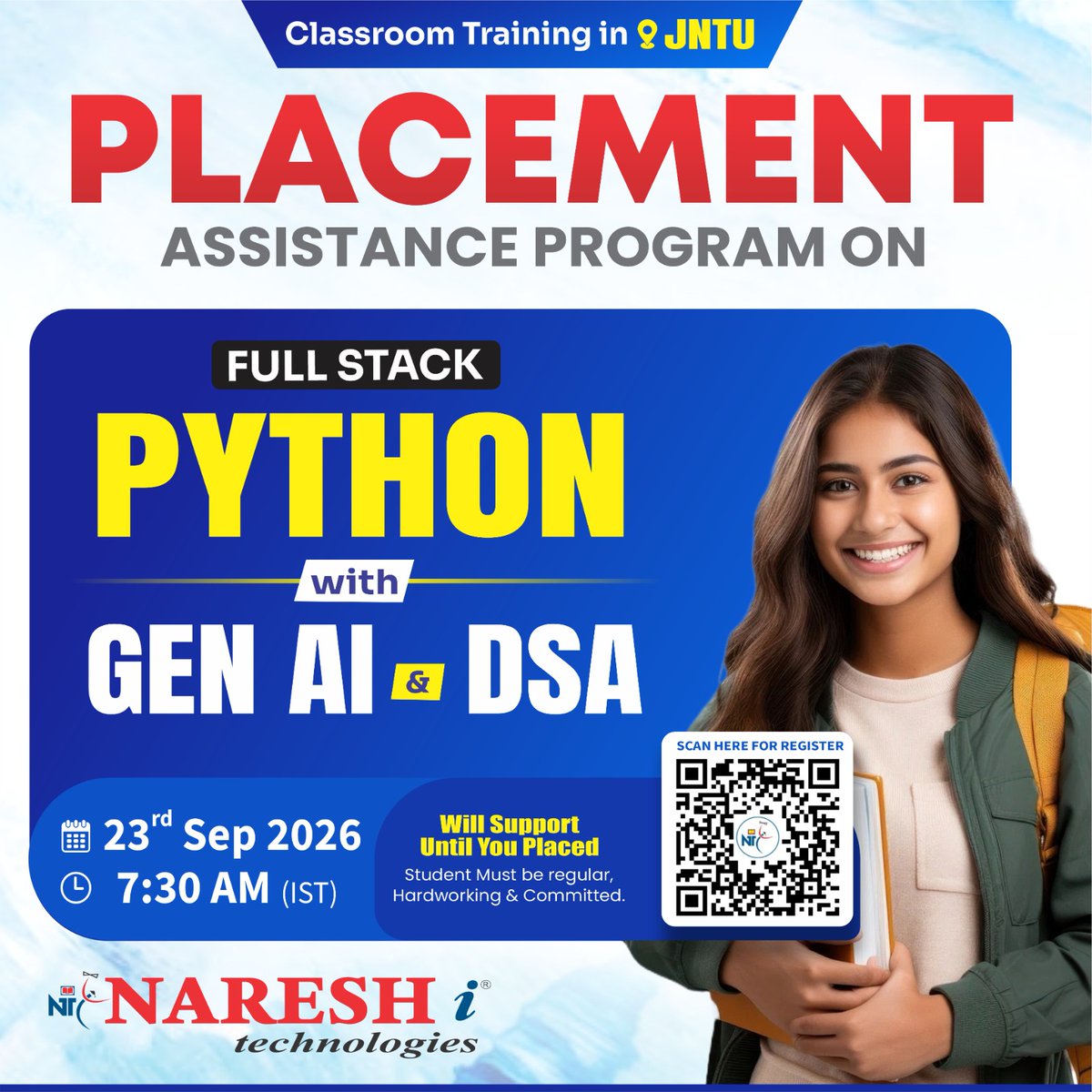 nareshitech's tweet photo. ๐ Kickstart Your Tech Career with Full Stack Python + Gen AI & DSA!
๐๏ธ Register Now: https://t.co/q9ILoSk55K
๐
New Batch: 23rd September 2026
โฐ Time: 7:30 AM (IST)
#NareshIT #FullStackPython #PythonDeveloper #GenerativeAI #GenAI #DSA #PythonTraining https://t.co/AyACq421sA