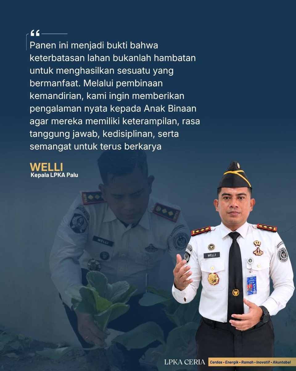 LPKAPALU's tweet photo. Lahan Terbatas, LPKA Palu Panen 8 Kg Sawi Segar

Palu – Kegiatan ini merupakan bagian dari pembinaan kemandirian sekaligus dukungan LPKA Palu terhadap implementasi 15 Program Aksi Kementerian Imigrasi dan Pemasyarakatan khususnya dalam penguatan kemandirian dan ketahanan pangan. https://t.co/Z0bbriPnQ9