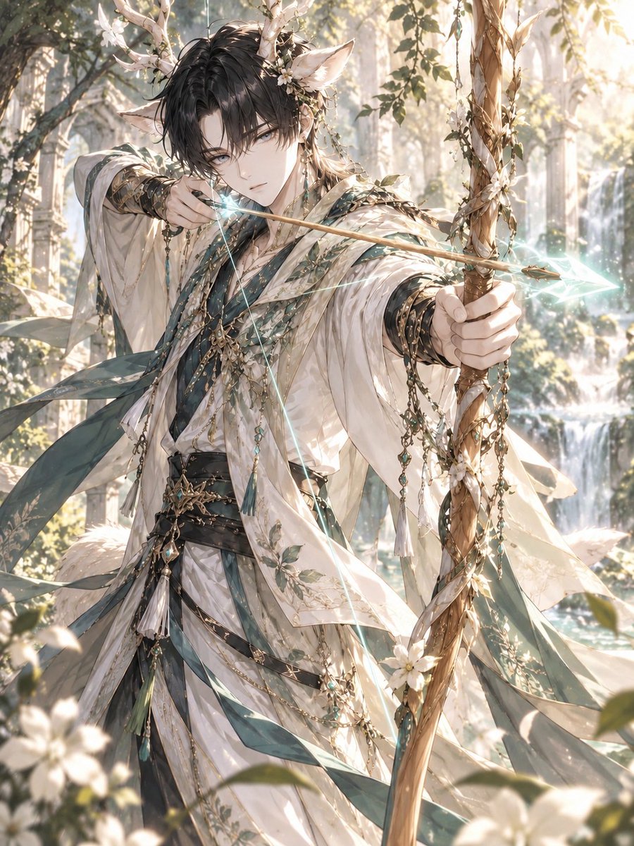 ike1443's tweet photo. 参加させていただきます。
うちのコ、ダブル朔くんで投稿します☺

黒狼:刀
白鹿:弓

#ケモ耳武器祭 #AIイラスト #AI彼氏 https://t.co/wcoMuXFec8
