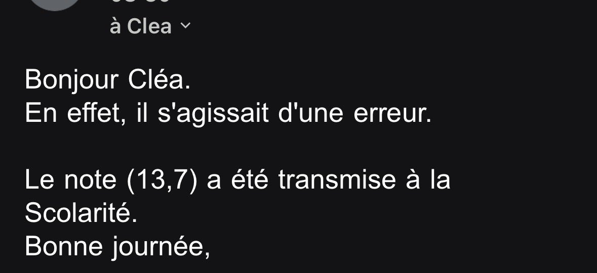 k31251a's tweet photo. je repense à l'an dernier quand j'ai eu 0 à un partiel, que j'ai envoyé un mail et j'ai reçu ça ptdrr grosse erreur oui !! https://t.co/cpb67fxSqE