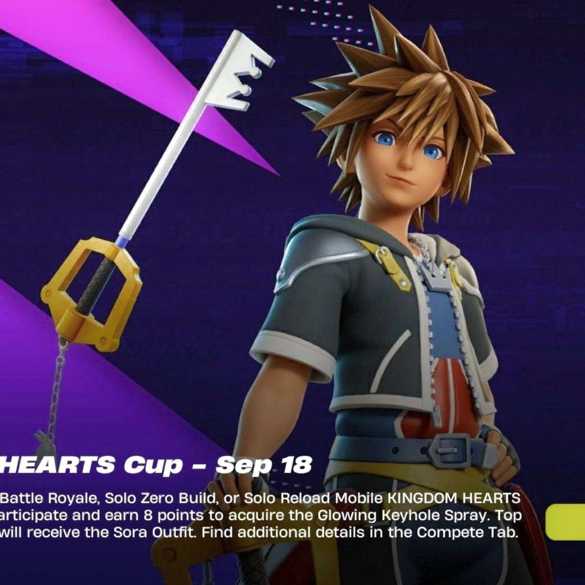 HYPEX's tweet photo. NEW LOOK @ SORA's FORTNITE SKIN

There will be a Cup on Sept 18 to earn his skin from placement, and his Spray by getting 8 points - Noticed by @LukeGuyThe2nd https://t.co/fepPxLeUzj