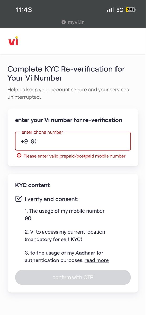 Shivesh120's tweet photo. I can't do re-verification of VI, because when i am entering my number it is showing that my number is not VI. I am facing lots of problem with VI, please resolve it immediately and contact me for more details @ViCustomerCare @ViBusinessIndia @ViNewsOfficial https://t.co/EQkkZt6V50