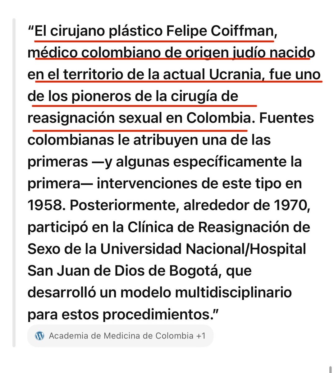 WaltDz77's tweet photo. @EniorJimenez 🇨🇴 La primera cirugía en el continente de reasignación de sexo data de finales de los 50's (1958). FELIPE COIFFMAN ZAICANSCHY, formó a varias generaciones de médicos colombianos. 📌 Estás prácticas y formación lleva 7 décadas. https://t.co/Q6YkJTPgl9