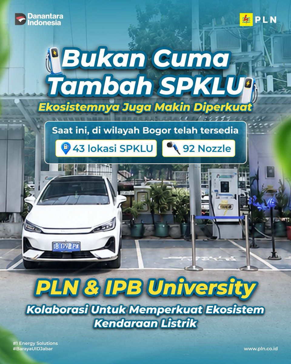 pln_jabar's tweet photo. PLN UID Jabar &amp; IPB University hadirkan 2 SPKLU ultra fast charging 120 kW di Kampus IPB Dramaga, Bogor. ⚡️ Makin dekat, makin mudah isi daya kendaraan listrik!

#PLNJabar #PLNMobile #BarayaUIDJabar #SPKLUPLN #ElectrifyingLifestyle https://t.co/u9aKPEreo4