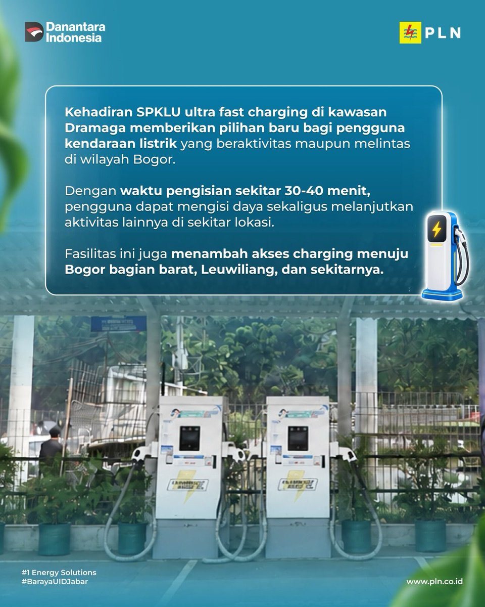pln_jabar's tweet photo. PLN UID Jabar &amp; IPB University hadirkan 2 SPKLU ultra fast charging 120 kW di Kampus IPB Dramaga, Bogor. ⚡️ Makin dekat, makin mudah isi daya kendaraan listrik!

#PLNJabar #PLNMobile #BarayaUIDJabar #SPKLUPLN #ElectrifyingLifestyle https://t.co/u9aKPEreo4