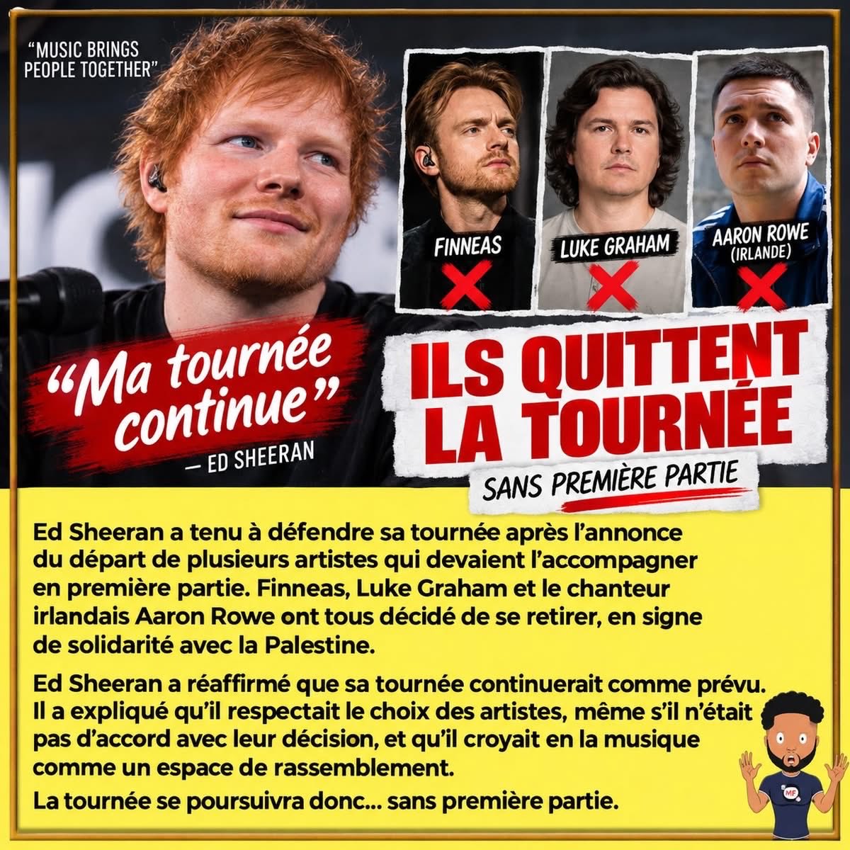 mollusque75's tweet photo. Total soutien à #Macklemore
Boycott @EdSheranUSA
Merci à tous les musiciens qui ont quitté le concert de #EdSheran en soutien à #Macklemore et #Palestine
Ce n’est pas au lobbyiste #juif #sioniste de décider qui fait quoi
Le public c’est nous https://t.co/hsi5SmRrqn