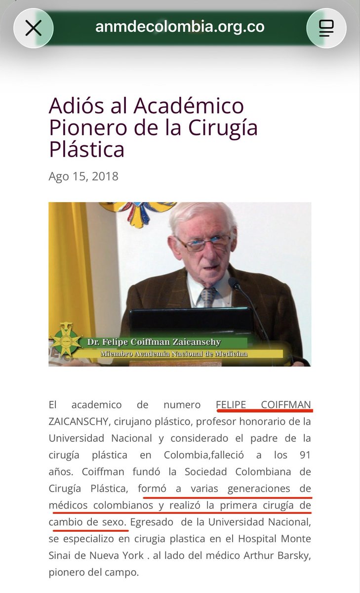 WaltDz77's tweet photo. @PMunozIturrieta @PMunozIturrieta 🇨🇴 La primera cirugía en el continente de reasignación de sexo data de finales de los 50's (1958). FELIPE COIFFMAN ZAICANSCHY, formó a varias generaciones de médicos colombianos. 📌 Estás prácticas y formación lleva 7 décadas. https://t.co/6WFglPnMDn