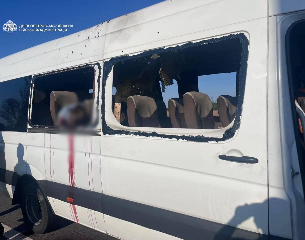 den_kazansky's tweet photo. In Nikopol, Russians attacked an ordinary civilian bus with a drone.

Five people were killed and many were injured.

The Russians continue their terror every day. https://t.co/VDxuvi6Lr4