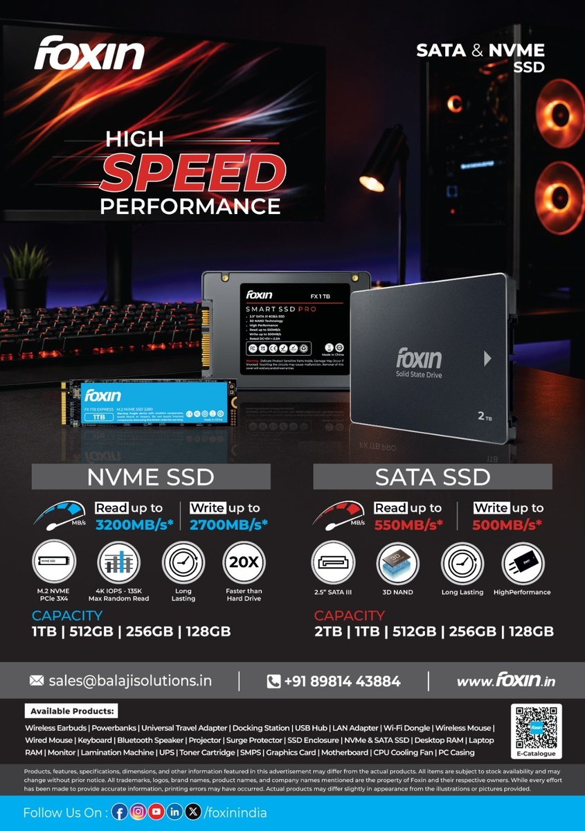 ncnmagazine's tweet photo. Foxin High-Speed SSDs – Upgrade to Faster, Smarter Storage

Click here for more Details:👇
https://t.co/cNZQdrWQX4

@foxinindia #Foxin @ncnmagazine #ncnmagazine #ncnonline #NCN https://t.co/rE0GtE0YYM