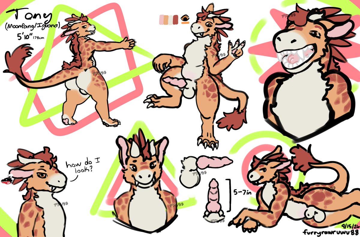 furryrawruwu's tweet photo. Introducing Tony, the Moonfang Dragon / Iguana 🌙🦎!
If you'd like to make art of him, feel free to! Please credit me though.
#furryart #nsfwtwt #moonfang #refsheets https://t.co/AAoQOREt6C