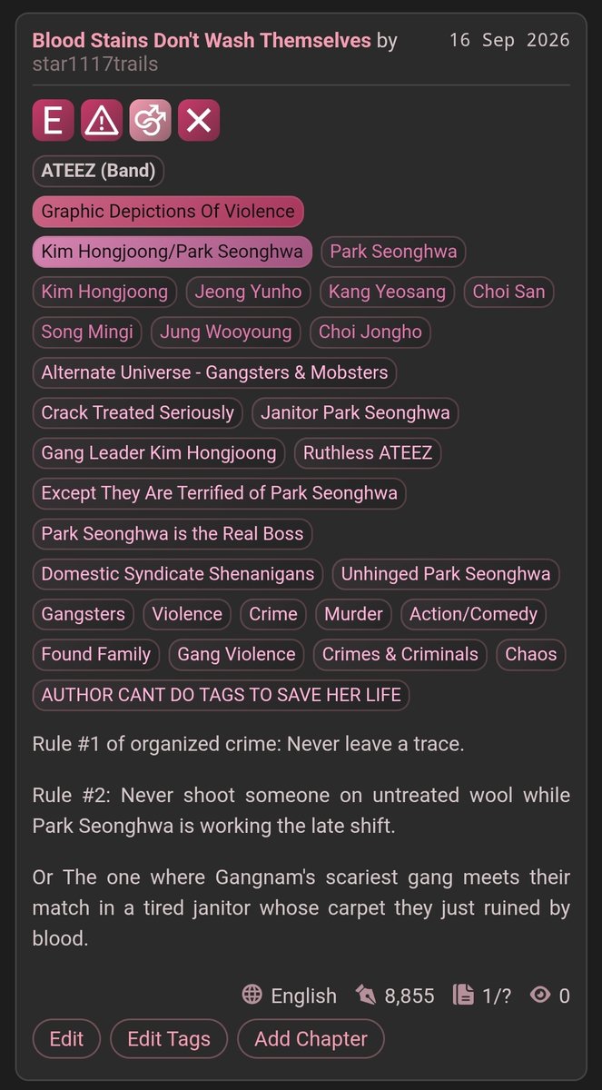 star1117trails's tweet photo. ⋆⌂ᰔᩚ Blood Stains Don't Wash Themselves⋆⌂ᰔᩚ        

۶ৎ OT8 || Found Family // Mctz || JccngHwc
۶ৎ Where group of gangsters is faced with a scary, clean freak janitor, who they ended up recruiting. 
۶ৎ https://t.co/2Xrnj0Nlm0 https://t.co/eiGL3Nai4O