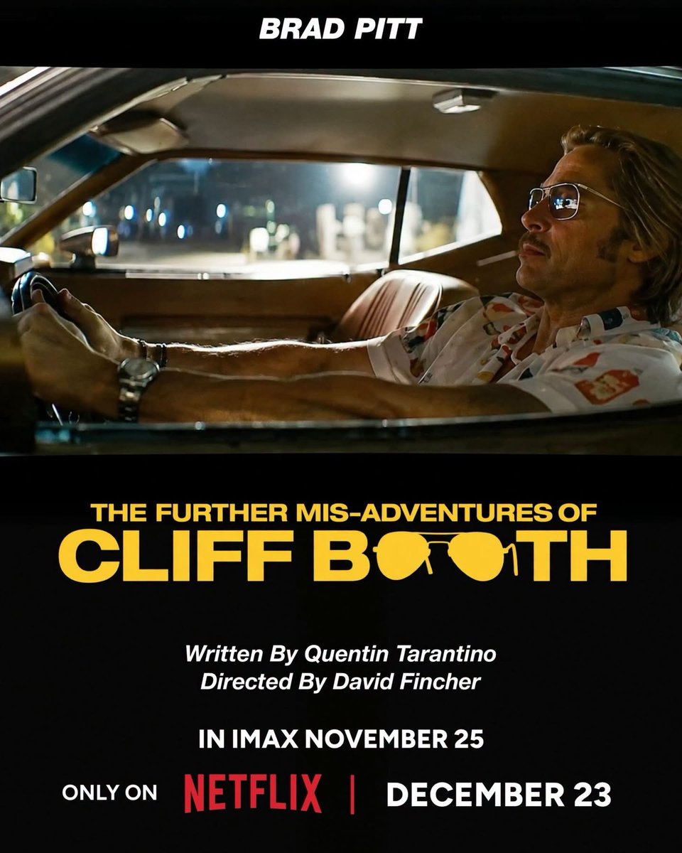 MagenStepnrkor's tweet photo. 🔥 BRAD PITT IS BACK AS CLIFF BOOTH! 🔥
The legendary stuntman from Once Upon a Time in Hollywood returns for a brand-new adventure in The Further Mis-Adventures of Cliff Booth, directed by David Fincher and written by Quentin Tarantino. 🎬
Set https://t.co/nWfAUg48Zs