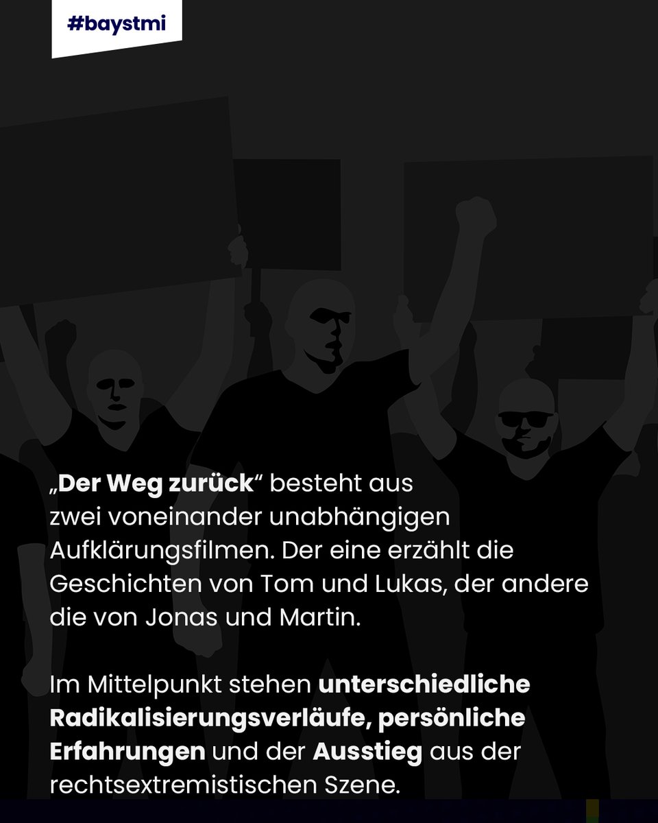BayStMI's tweet photo. 🎬 Zwei Filme, vier Geschichten: „Der Weg zurück“ erzählt von Radikalisierung, Zweifeln und dem Mut zum Ausstieg. Die Erfahrungen realer Aussteiger werden anonymisiert und von Schauspielern nacherzählt. Premiere: 24.9.2026. 🔎 Mehr Informationen unter 👉🏼 https://t.co/Ve4mVKmXTP https://t.co/aDT6ADE7nx