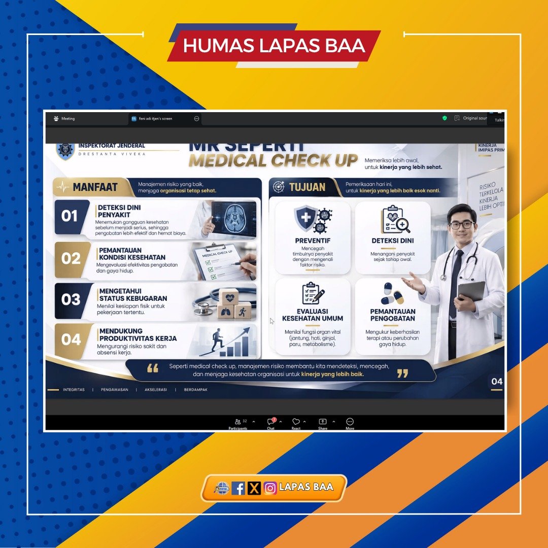 lapasbaa's tweet photo. Perkuat Manajemen Risiko, Lapas Kelas III Baa Ikuti Pemutakhiran SIM-RISK 

Selengkapnya : https://t.co/mi7VEEXr38 https://t.co/w7OrFQQ29j